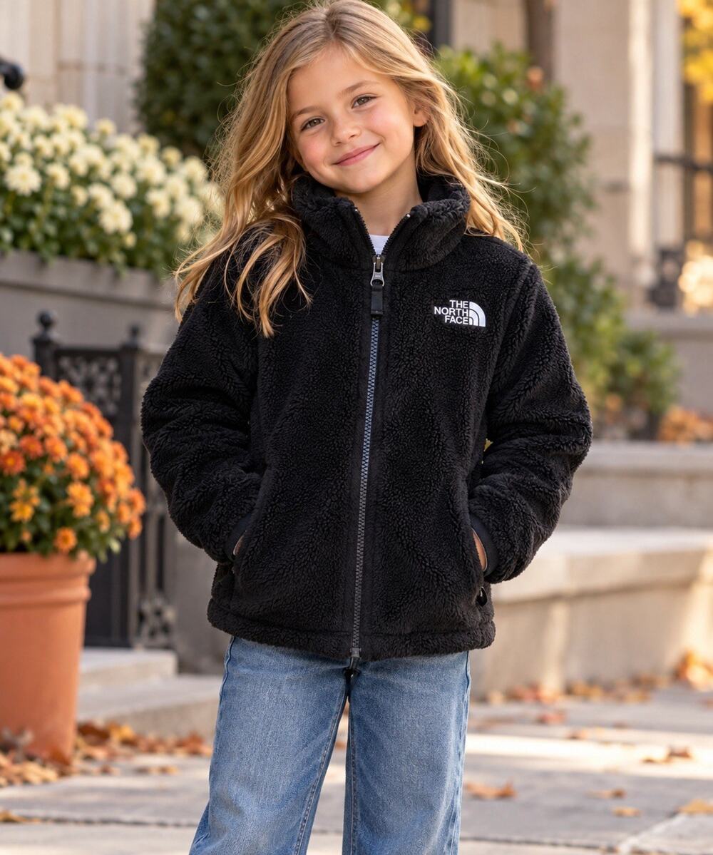 The North Face Girls Black Sherpa Fleece Full Zip Jacket Size 7/8 Kidcore Cozy